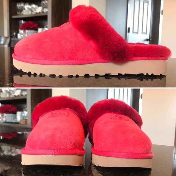 New UGG Cozy Slipper, Ribbon Red Fuzzy Slippers, Cherry Red Plush Slip-Ons, UGGs - Picture 3 of 16